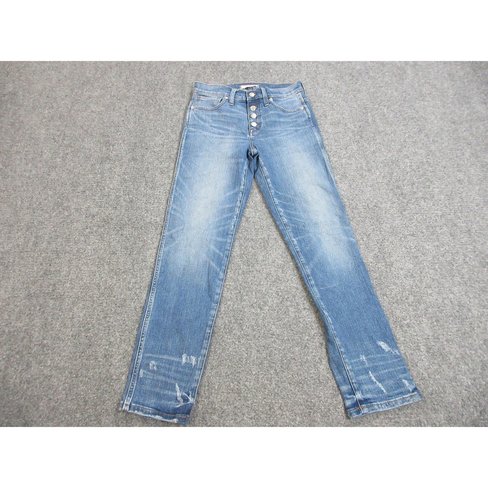 Madewell Jeans Womens 26 Slim Straight High Rise Button Fly Distressed Denim
